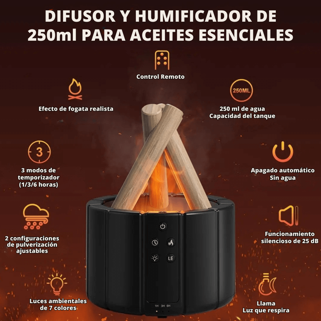 Humidificador Difusor en Forma de Fogata | Relájate, Purifica y Decora con Calidez Visual