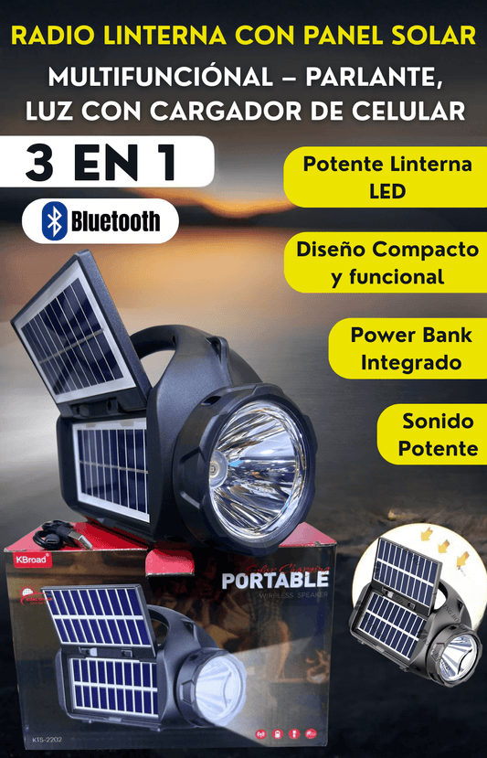 Radio Linterna Multifuncional | Con Panel Solar, Sonido Potente y Funciones Inteligentes