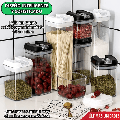 Set de 7 Frascos Organizadores Premium – Almacena Menestras, Alimentos y Más sin Derrames